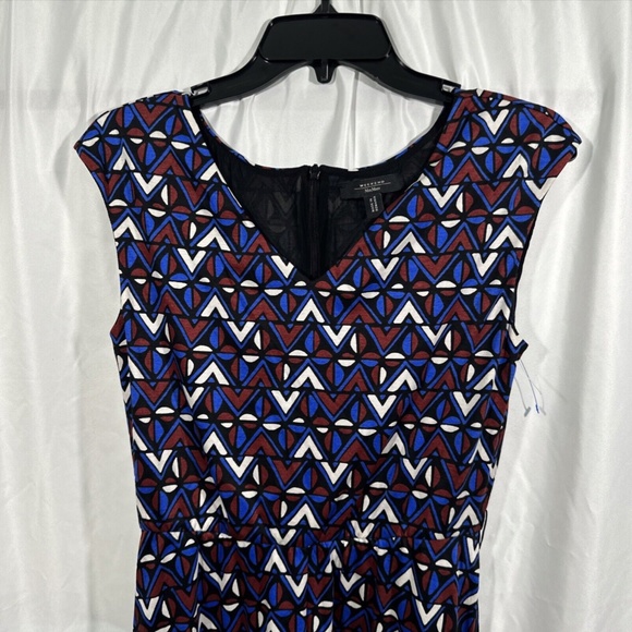 NEW $295‎ WEEKEND MAX MARA [ XS ] Thomas Geometric Tie Flare Dress In Blue - Picture 8 of 15